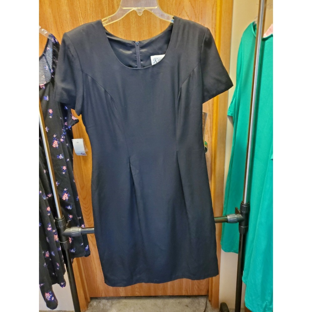 New Dress Black size 14 K Studio LINED short sleeve with Zipper slit back bottom